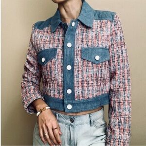 House of Harlow 1960 Blue and Pink Tweed Blazer l Size S